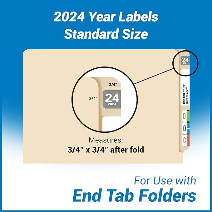 2024 Year Labels, Doctor Stuff 2024 Chart Stickers, Gray Color Coded, Col'R'Tab/Tabbies Style, USA Made Year Stickers for End Tab File Folders, 500/Roll, 1 Roll, 3/4" x 1-1/2"
