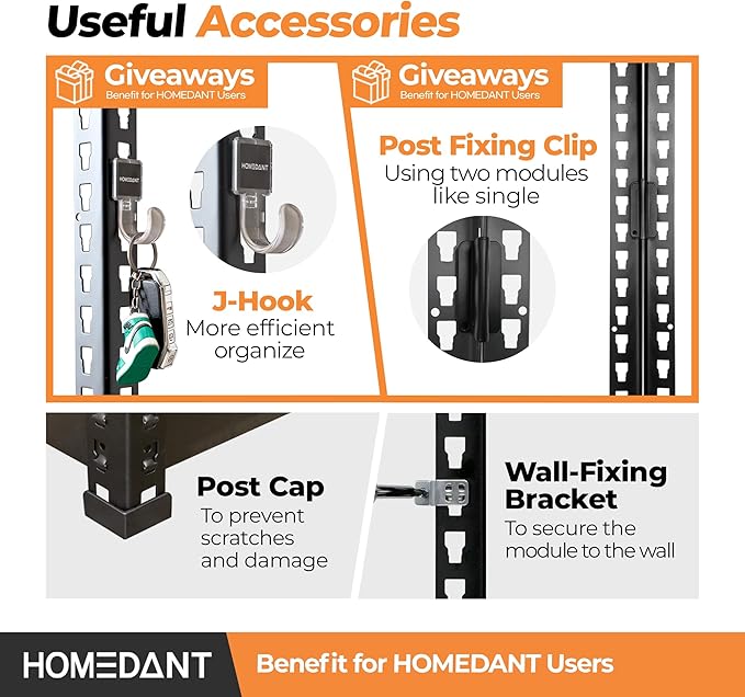 HOMEDANT 35.9" W 5 Tier Heavy Duty Garage Shelving Adjustable Metal Rack Storage Shelves Standing Shelf Unit Organizers Pantry Closet Black 1Pack