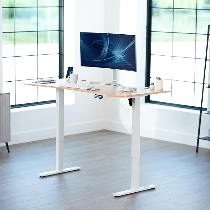 VIVO Electric 63 x 32 in Standing Desk, Memory Height Adjustment, 1B Series, Holds 220 lbs, Light Wood Top White Frame, DESK-KIT-1W1C