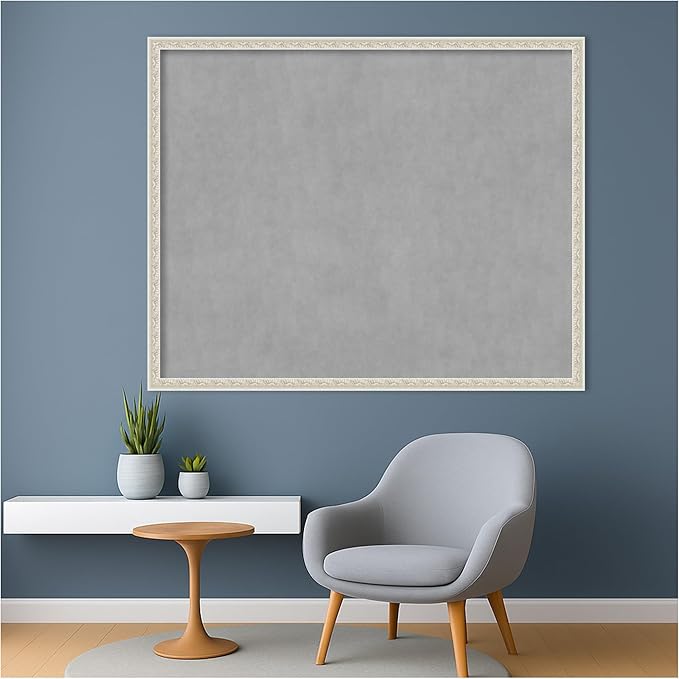 Amanti Art Silver Framed Magnetic Board 34x42 X-Large Vision Board for use with Magnets, 100% Metal Sheet to Display Items as Office Decor or for Home Organization in mudroom, Kitchen or Kids Room