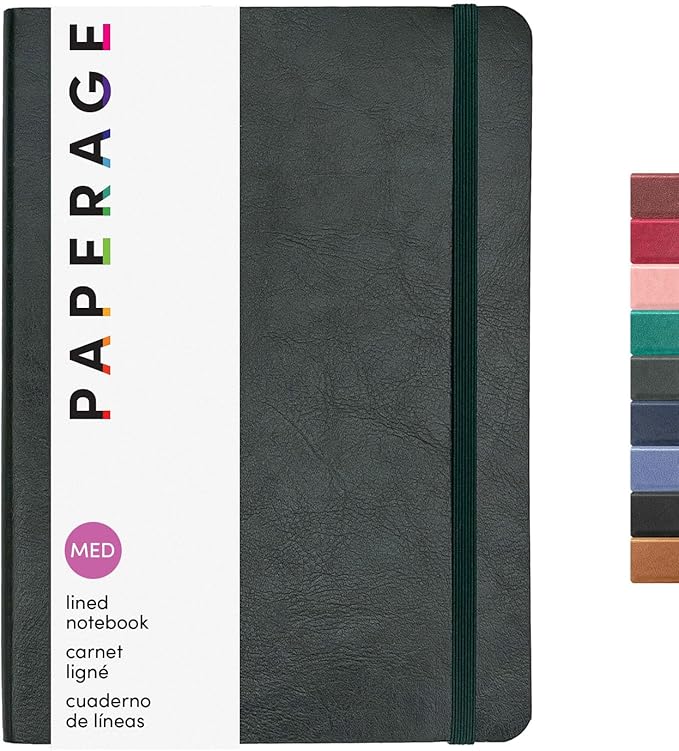 PAPERAGE Softcover Lined Journal Notebook (Dark Green), 160 Pages, Medium College Ruled Notebook, 5.6 inches x 7.9 inches - 100 GSM Thick Premium Paper, Soft Vegan Leather Journal for Home, Work & School