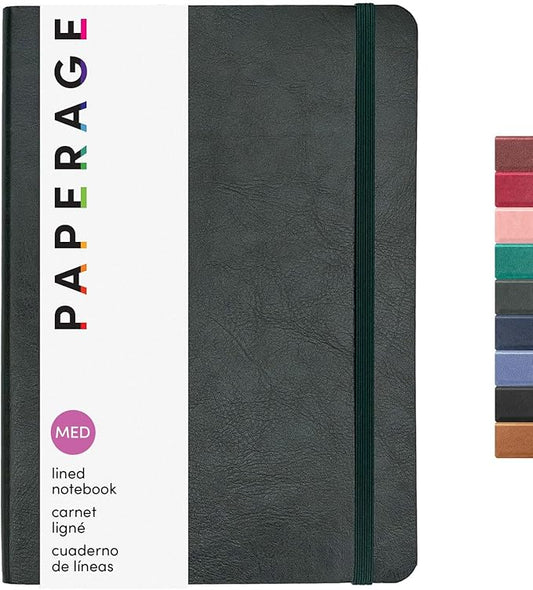 PAPERAGE Softcover Lined Journal Notebook (Dark Green), 160 Pages, Medium College Ruled Notebook, 5.6 inches x 7.9 inches - 100 GSM Thick Premium Paper, Soft Vegan Leather Journal for Home, Work & School