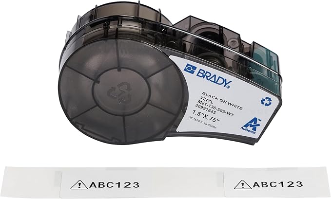 Brady Authentic (M21-136-595-WT) All-Weather Vinyl Label for Indoor/Outdoor ID, Lab and Equipment Labeling, White on Black- for M210, M210-LAB, M211, BMP21-PLUS and BMP21-LAB Printers, .75" H, 1.5" W