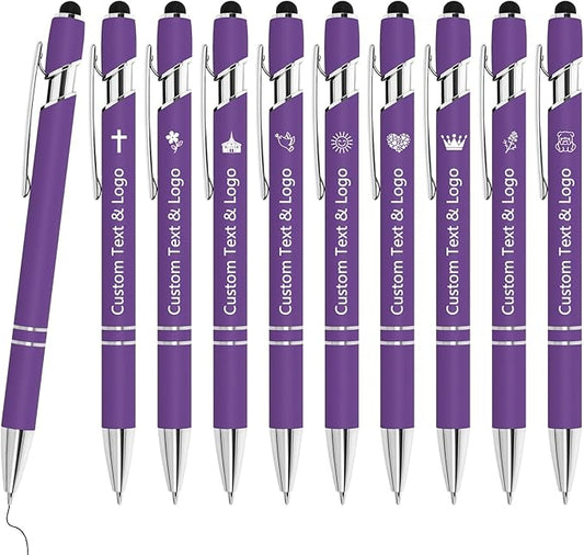 WYPAS Bulk Custom Pens - Personalized with Name, Engraved Text/Logo - Stylus Tip, Black Ink - Options for Corporate Gatherings, Events & Promotions (Purple)