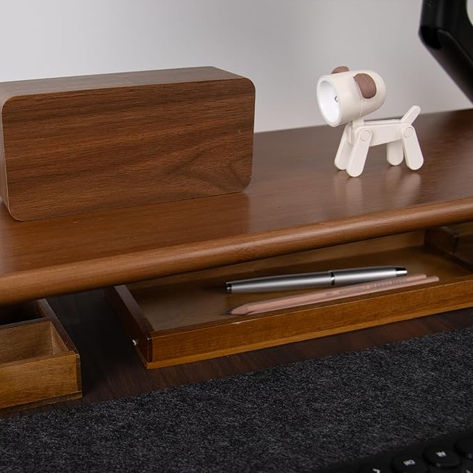 ROCDEER Bamboo Monitor Stand Riser with Acrylic Legs for Desk, 31.5 Inches Desktop Shelf Supports for PC Computer Monitor, Laptops, Printer, Speakers (Brown)