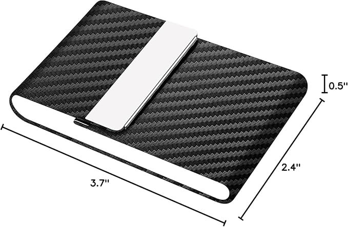 Padike Professional Business Card Holder PU Leather Business Card Case Name Card Holder Slim Metal Pocket Card Holder with Magnetic Shut (Black-1)