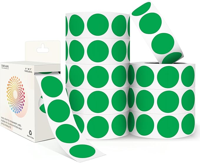 Green 1 Inch Round Color Coding Dot Labels, 10 Rolls 10000 Dot Stickers in Dispenser Box - Permanent Adhesion, Vibrant Colors, Highly Visible