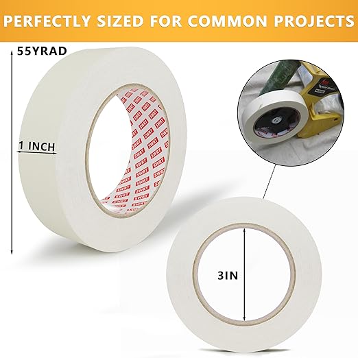 SWRT Masking Tape 1 Inch x 55 Yards x 12 Rolls, Bulk Adhesive Painting Tape for General Purpose Use, Crafts & Home Projects (660 Yards Total)