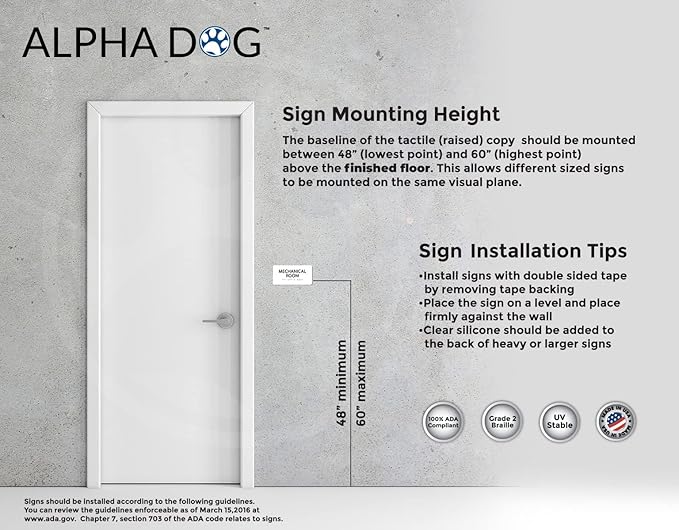 ALPHA DOG ADA SIGNS - Mechanical Room Sign with Braille for Your Business, 4x8 Inch, ADA Compliant, Indoor or Outdoor, Easy Installation, Made in the USA, White