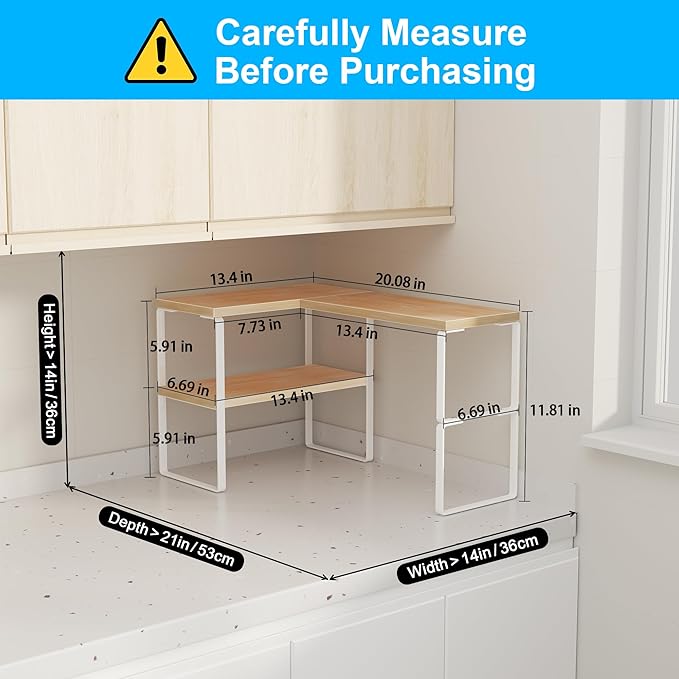 Golener Countertop Organizer Corner Shelf, 2-Tier Adjustable Stackable Corner Shelves for Kitchen, Spice Rack, Coffee Bar, Over Sink, Bathroom, Dresser Table, Corner Counter Shelf Stand, Natural Beige
