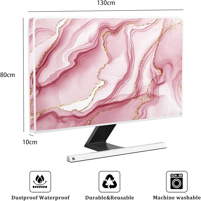 Baocicco Gold Pink Marble Waterproof TV Display Screen Cover 55 Inch TV Accessories Laptop TVs LCD Screen Decoration for Tablet Anti-Static Dustproof Protective for Home Office