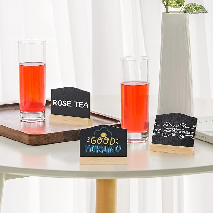 ALOTCHE Mini Chalkboard Signs with Stand, 16 Pack Reusable Wooden Tabletop Chalkboard 4 X 3 Inch, Buffet Food Signs for Party Black Mini Tabletop Sign for Restaurant, Wedding and Bar Countertop