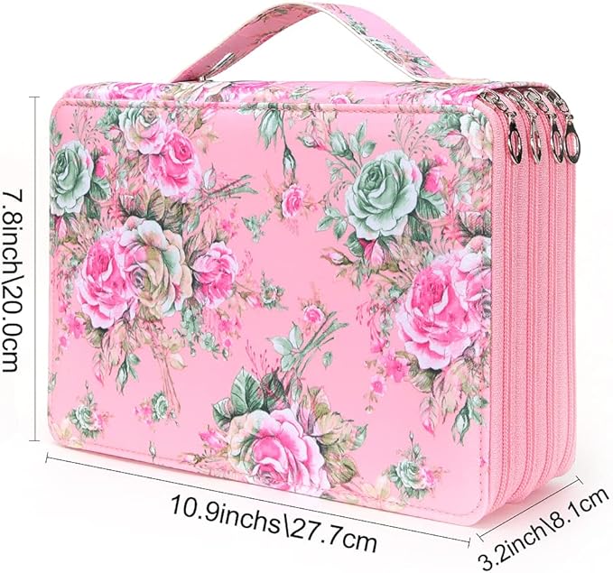 Vomgomfom Colored Pencil Case - 200 Slot Pencil Holder with Zipper Closure, Twill Fabric Large Capacity Pencil Case for Watercolor Pens or Markers, Artist Organizer (Pink Rose)