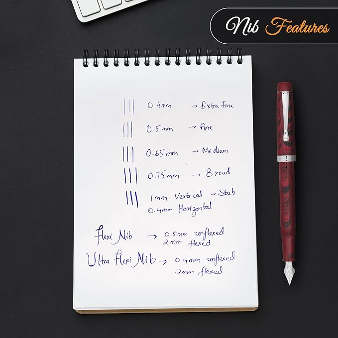 FPR Himalaya V2-Chrome Ultra Flex Nib Pen - Twist-Style Converter Filled Calligraphy Pens for Writing - Fancy Pens for Men & Women - Flex Fountain Pen w/Metal Clip & Cap Ring (Maroon Ebonite)