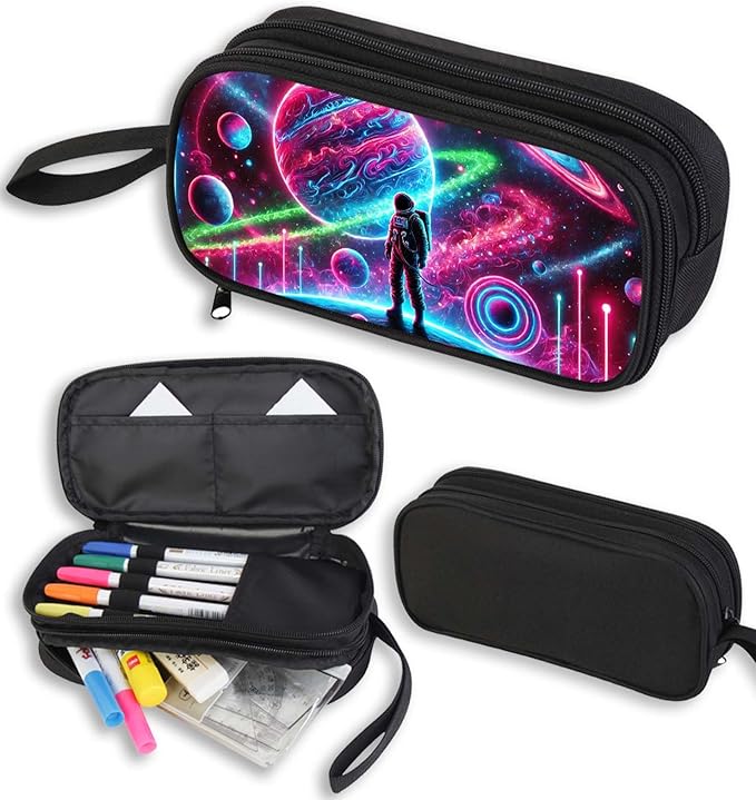 AnySmic Astronaut Pencil Case for Boys and Girls, Large Capactiy Pencil Pouch for Kids and Teen, Polyester with 2 Compartments & Zippers, Pen Box and Pen Bag Organizer Gifts for Student Aged 6-18