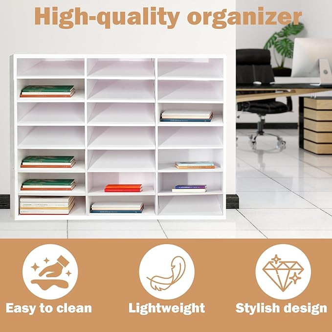 TUSAUW Literature Organizer, 21 Compartments Classroom Mailbox, Desktop File Sorter Mail Center, Paper and Mail Sorter Organizer for Office, Home, Classroom, or Mailrooms Organization, White
