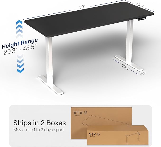 VIVO Electric 60 x 24 in Standing Desk, Memory Height Adjustment, 1B Series, Holds 220 lbs, One-Piece Black Top, White Frame, DESK-KIT-1W6B