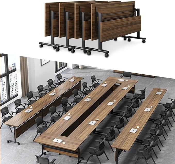 Folding Conference Table,Foldable Office Conference Room Tables,Rolling Meeting Seminar Tables with Casters,Flip Top Mobile Training Tables,Business Training Seminar Table for Office Meeting (62.9in)