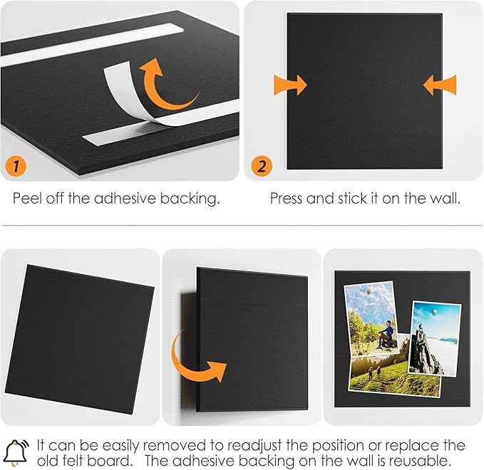 Large Cork Bulletin Board Alternative for Office60 x 35" - 15 Pack Felt Bulletin Boards Dart Wall Protectors 70 Pcs Safe RemovableAdhesive Tabs Pcs for Office Wall, School, Home Decor, Black