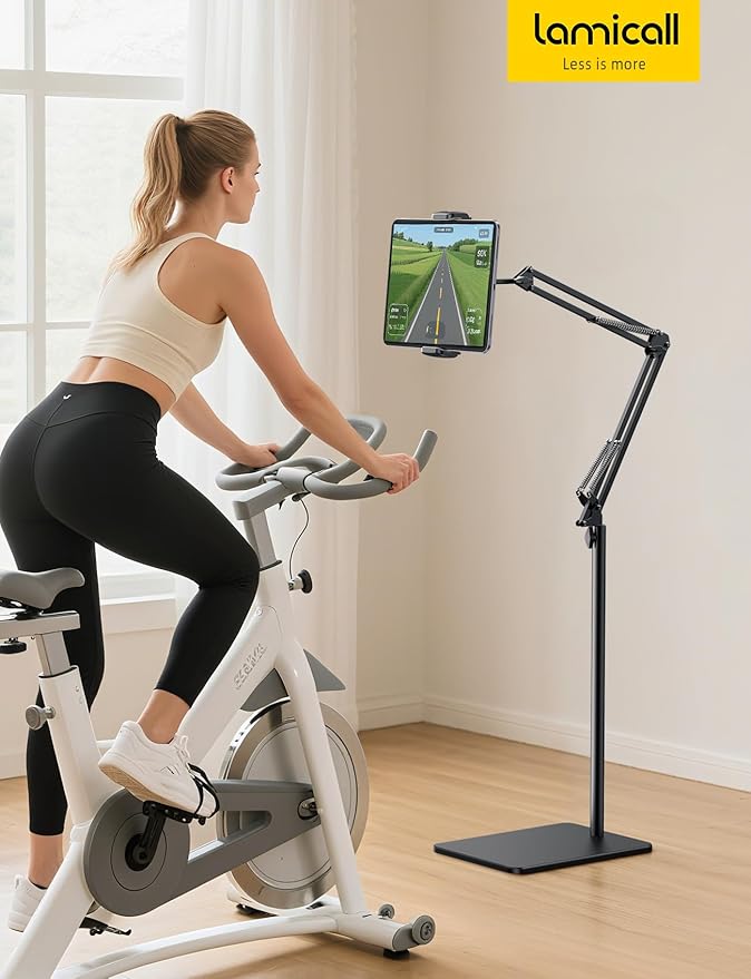 Lamicall Tablet Floor Stand Holder - [55" Height Adjustable][ Flexible Arm] Multi Angle Tablet Holder, 5lb Weighted Base Bed Mount for 4.7-13" Devices, iPad Pro Air Mini, Kindle, Tabs, E-Readers