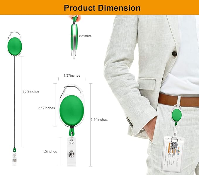 Fushing 20Pcs Retractable ID Badge Holders ID Badge Reels with Clip Retractable Badge Holders for Office Worker Doctor Nurse (Green)