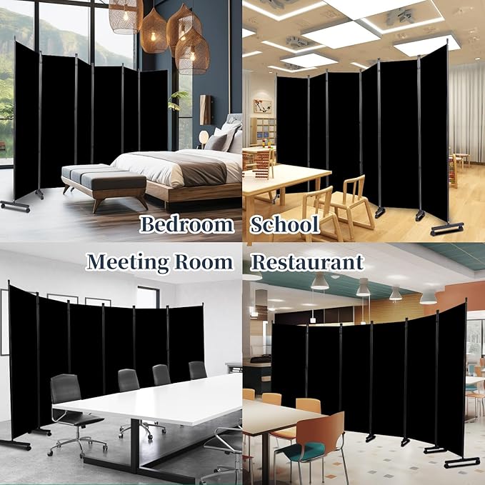 Room Divider Folding Privacy Screens with Lockable Wheels, 132'' Partition Room Dividers Freestanding Room Divider Fabric Panel for Room Separation, Wall Divider for Home Office Bedroom Dorm Decor