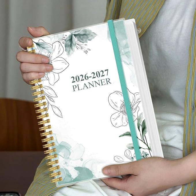 2026-2027 Planner - 18 Months Weekly & Monthly Planner from January 2026 - June 2027, Spiral Planners 2026-2027 with Elastic Closure, Inner Pocket, Medium 5.8" x 8.3", Teal Flower