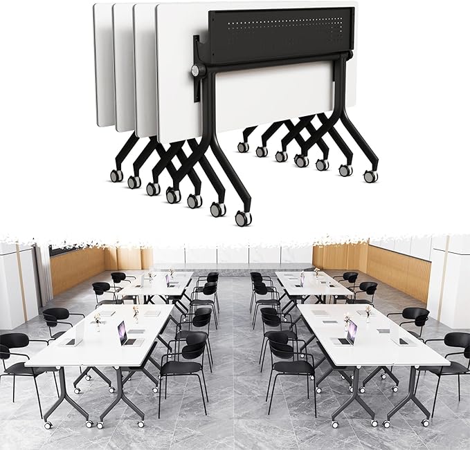 Goakwwuz Conference Room Table, Folding Conference Tables,Thicken Grey Tabletop,Flip Top Wooden Seminar Meeting Room Table for Conference Room Offices (4, Black Drawer, 55.1”)