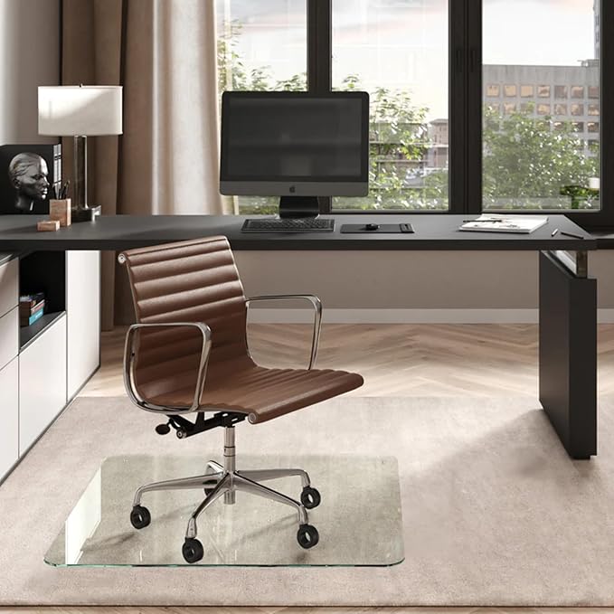 Vitrazza Glass Chair Mat 42” x 42” Superior ¼" thick, Chiaro Standard Clear, Certified Tempered Safety Glass, Delivers a Smooth Glide, Protects Carpet or Wood, Beautiful in Home or Office.