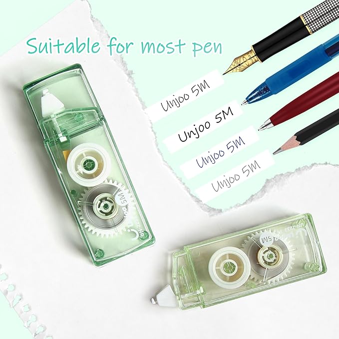 Unjoo White Correction Tape, Easy To Use Applicator for Instant Corrections, For school, Office Workers (Gradient Green, 5M/196" x 0.2",12pack)