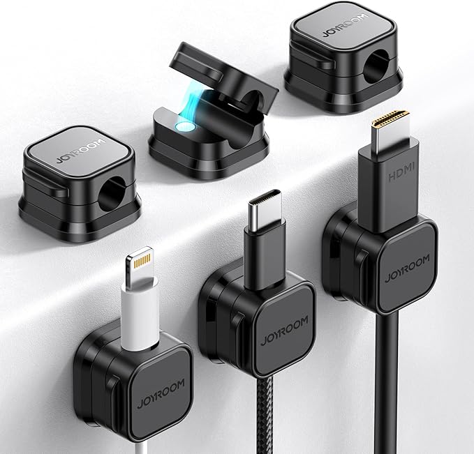 6 Pack Magnetic Cable Clips [Cable Smooth Adjustable] Cord Holder, Under Desk Cable Management, JOYROOM Adhesive Wire Holder Keeper Organizer for Home Office Desk Phone Car Wall Desktop Nightstand