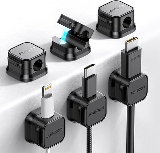 6 Pack Magnetic Cable Clips [Cable Smooth Adjustable] Cord Holder, Under Desk Cable Management, JOYROOM Adhesive Wire Holder Keeper Organizer for Home Office Desk Phone Car Wall Desktop Nightstand