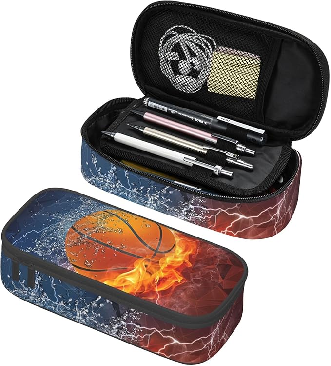 SNAPMADE Basketball Pencil Case Cool Sports-themed Pencil Box Portable Pen Bag Pouch with Zipper for Teens Boys Girls Stationery Supplies Organizer Multifunction Bag for Business Office