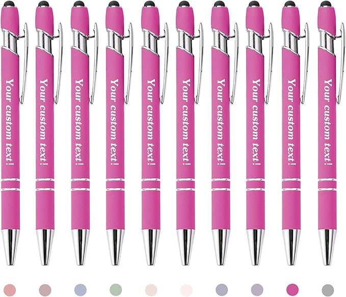 CRME Stylus Pens for Touch Screens Bulk Custom Pens Personalized Customized Engraved Writing Pen with Name Text Smooth Writing Black Ink for School Office Friends Supplies Pink Pens