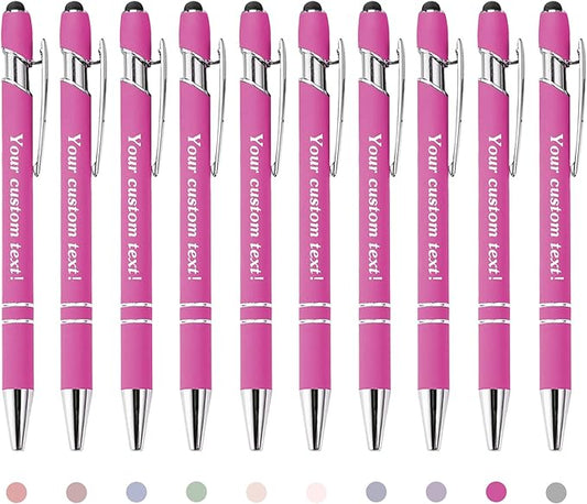 CRME Stylus Pens for Touch Screens Bulk Custom Pens Personalized Customized Engraved Writing Pen with Name Text Smooth Writing Black Ink for School Office Friends Supplies Pink Pens
