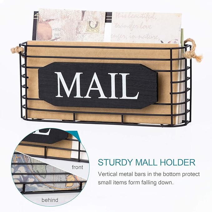 SRIWATANA Mail Key Holder for Wall, Mail Organizer Wall Mount, Small Size, Black