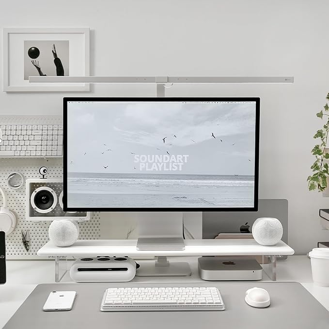 ROCDEER Bamboo Monitor Stand Riser with Acrylic Legs for Desk, 31.5 Inches Desktop Shelf Supports for PC Computer Monitor, Laptops, Printer, Speakers (White)