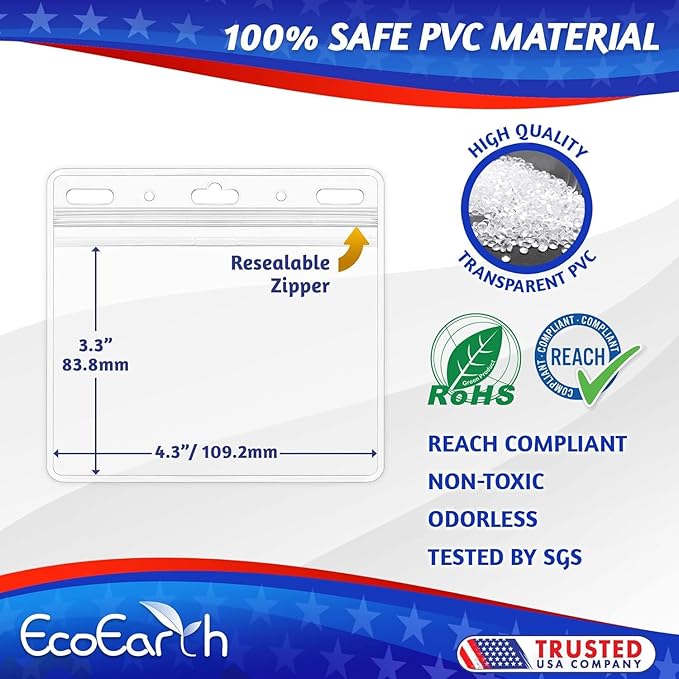 EcoEarth - Horizontal Card Protector w/Soft Edge - Sealable 4x3 Inch, Clear, 1000 Pack - Waterproof ID Badge Holder - Plastic Name Tag Holder Bulk