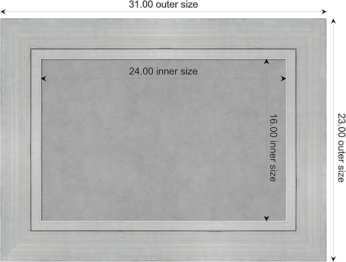 Amanti Art Silver Framed Magnetic Board 23x31 Medium Vision Board for use with Magnets, 100% Metal Sheet to Display Items as Office Decor or for Home Organization in mudroom, Kitchen or Kids Room