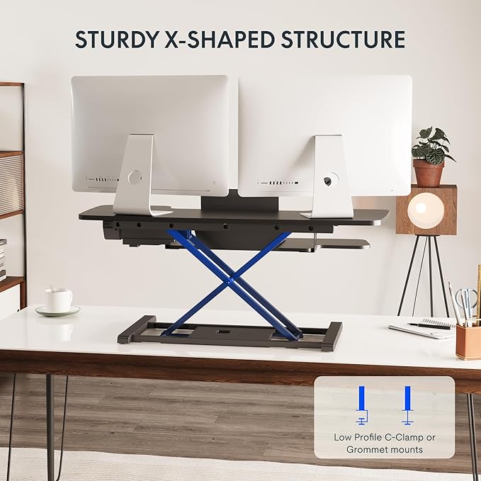 FLEXISPOT 40" Electric Standing Desk Converter, Height Adjustable Riser, Sit to Stand Monitor and Laptop Workstation with Wide Keyboard Tray, Black