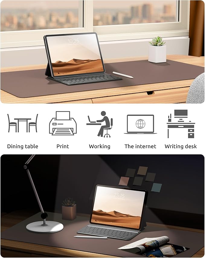 YSAGi Leather Desk Protector, Office Mat, Large Mouse Mat, Non-Slip PU Leather Blotter, Laptop Desk, Waterproof Writing Pad for Office and Home (Chocolate, 35.4" x 17")
