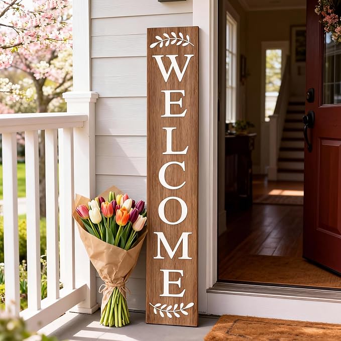 Farmhouse Wooden Merry Christmas Welcome Sign Stand for Front Door, 47" Large Welcome Sign for front porch, Rustic Vertical Tall Xmas Gift Porch Leaner Decor for Outdoor Patio Garden