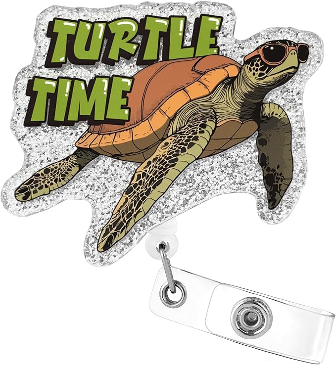 Aoryalps Turtle Time Retractable Badge Reel Holder Retractable with ID Clip for Nurse Nursing Name Tag Card Nursing Student Teacher Doctor Medical Assistant Work Office Clip-Gifts for Nurse