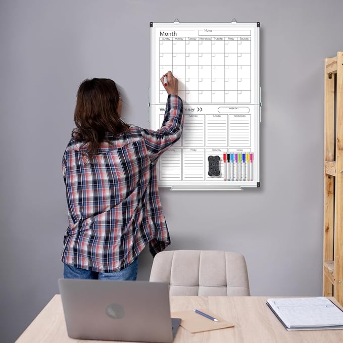Lincia Dry Erase Calendar for Wall Undated Dry Erase Calendar Planner Aluminum Frame Whiteboard for Home Office Projects Wall Fridge (Vertical Monthly and Weekly,24" X 32")