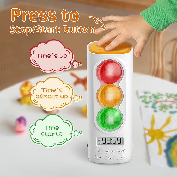 Traffic Light Visual Timer&ADHD Tool for Kids Adults Display Volume Adjustment, with 4 Ringtones for Classroom Desk Home Kitchen Game Countdown Pause Memory Function Charger Type C Included