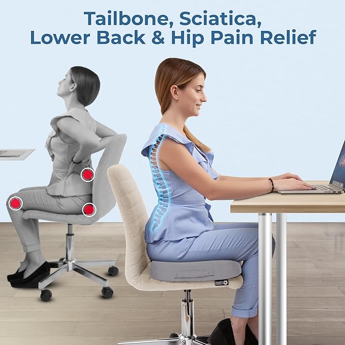 5 STARS UNITED Seat Cushion for Tailbone Pain Relief – Memory Foam Cushion for Coccyx, Hip, Sciatica & Post-Surgery Recovery – Wheelchair, Car, Desk, Gaming & Office Chairs, Light Gray, X-Large