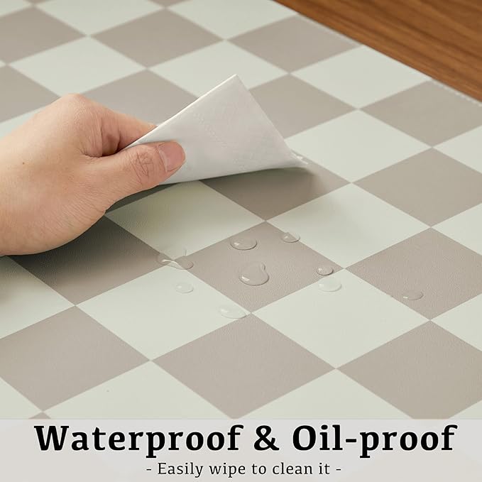 Ohocut Checkered Desk Mat, 31.5" x 15.7" Large Cute Beige Khaki Aesthetic Retro Accessories, PU Leather Computer Laptop Desk Mat Mouse Keyboard Pad, Desk Writing Makeup Mat for Vanity/Work/Home Decor