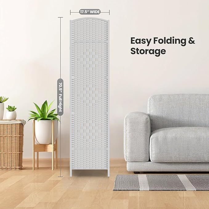 Cocosica 6 Panel Room Divider,6Ft Folding Privacy Screen,Tall - Extra Wide Foldable Panel Partition Wall Divider with Diamond Double-Weaved Hand-Woven Design Room Screen Divider