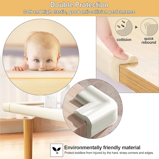 Baby Proof Corners and Edges Protector 10ft Edge+4 Corner Guard, Fireplace Baby Proofing Bumper, Heavy-Duty Soft NBR Foam Edge Corner Protector for Furniture Table, Childsafe/Pre-Taped White
