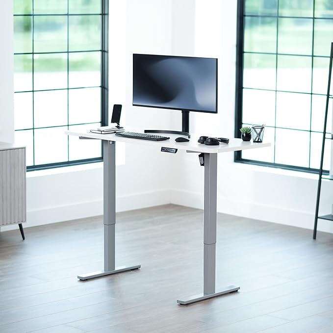 VIVO Electric 60 x 24 in Standing Desk, Memory Height Adjustment, 1B Series, Holds 220 lbs, One-Piece White Top, Gray Frame, DESK-KIT-1G6W